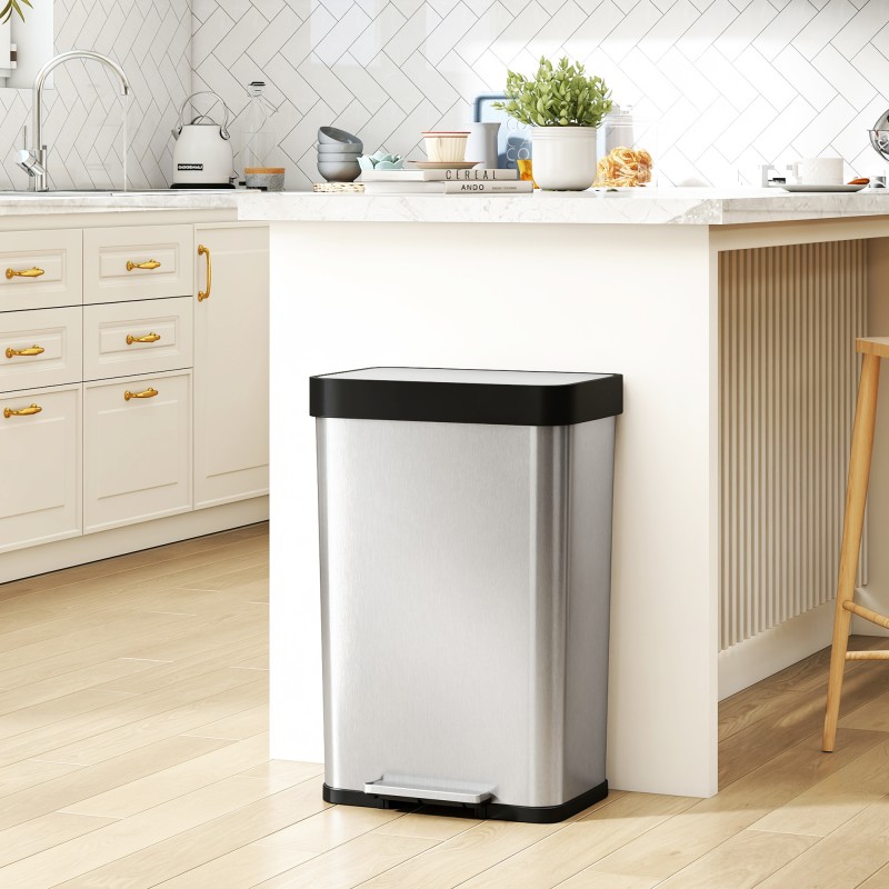 Keittiöroskis poljinmekanismilla 60 L, harjattu ruostumaton teräs, hopea/musta