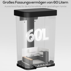 Keittiöroskis poljinmekanismilla 60 L, harjattu ruostumaton teräs, hopea/musta