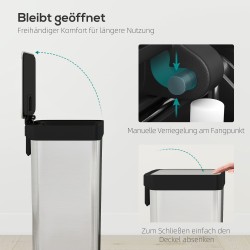 Keittiöroskis poljinmekanismilla 60 L, harjattu ruostumaton teräs, hopea/musta