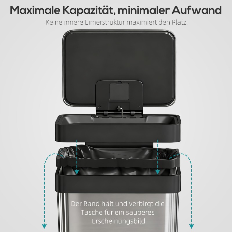 Keittiöroskis poljinmekanismilla 60 L, harjattu ruostumaton teräs, hopea/musta