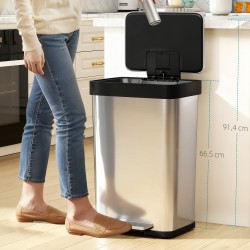 Keittiöroskis poljinmekanismilla 60 L, harjattu ruostumaton teräs, hopea/musta