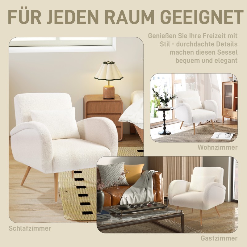 Nojatuoli lukunurkkaan, fleece-verhoilu, lannerangan tyyny, metallijalat, kermanvalkoinen