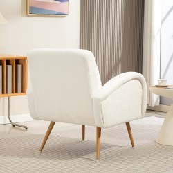 Nojatuoli lukunurkkaan, fleece-verhoilu, lannerangan tyyny, metallijalat, kermanvalkoinen