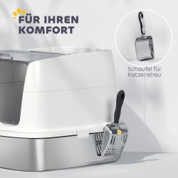 Kissanvessa kissalle, suljettu ruostumaton teräs ja muovi 52,4 x 41,3 x 39,8 cm, valkoinen, lapio ja hajupussi