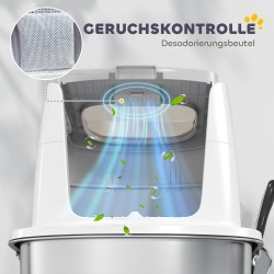 Kissanvessa kissalle, suljettu ruostumaton teräs ja muovi 52,4 x 41,3 x 39,8 cm, valkoinen, lapio ja hajupussi