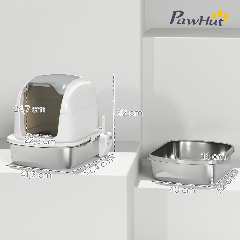 Kissanvessa kannella alle 5 kg kissoille, ruostumaton teräs, 52,4 x 41,3 x 42 cm, valkoinen/hopea