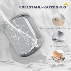 Kissanvessa kannella alle 5 kg kissoille, ruostumaton teräs, 52,4 x 41,3 x 42 cm, valkoinen/hopea