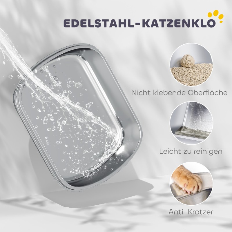 Kissanvessa kannella alle 5 kg kissoille, ruostumaton teräs, 52,4 x 41,3 x 42 cm, valkoinen/hopea