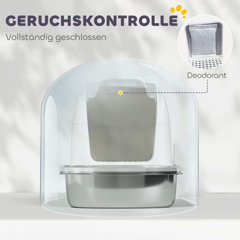 Kissanvessa kannella alle 5 kg kissoille, ruostumaton teräs, 52,4 x 41,3 x 42 cm, valkoinen/hopea