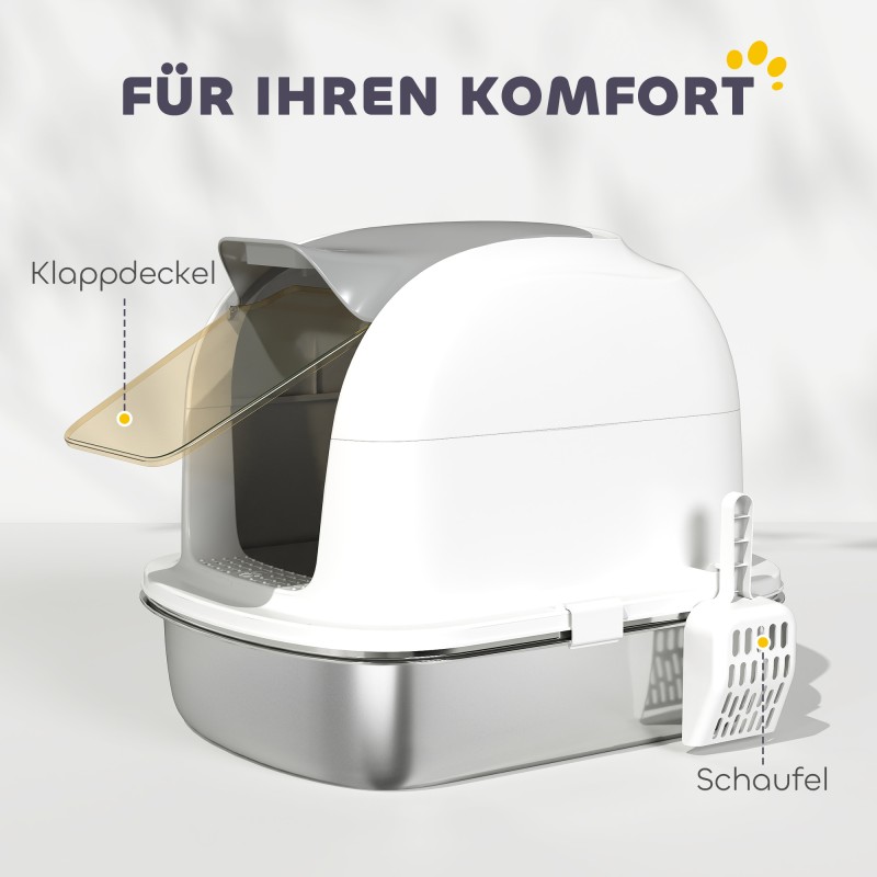 Kissanvessa kannella alle 5 kg kissoille, ruostumaton teräs, 52,4 x 41,3 x 42 cm, valkoinen/hopea