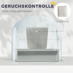 Kissan wc hiekkalaatikko ruostumaton teräs XL 60,2 x 40,2 x 44,5 cm vaaleanharmaa läpinäkyvällä kannella ja lapiolla