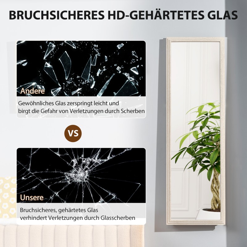 Kokovartalopeili 160 x 50 cm, karkaistu lasi, valkoinen kehys