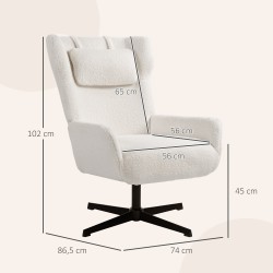 Nojatuoli sherpa-fleece-verhoilu, kääntyvä metallijalka, korkea selkänoja, creme/musta