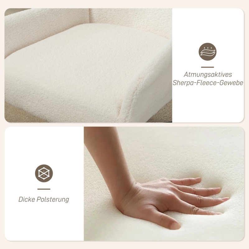 Nojatuoli sherpa-fleece-verhoilu, kääntyvä metallijalka, korkea selkänoja, creme/musta