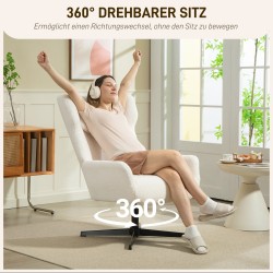 Nojatuoli sherpa-fleece-verhoilu, kääntyvä metallijalka, korkea selkänoja, creme/musta