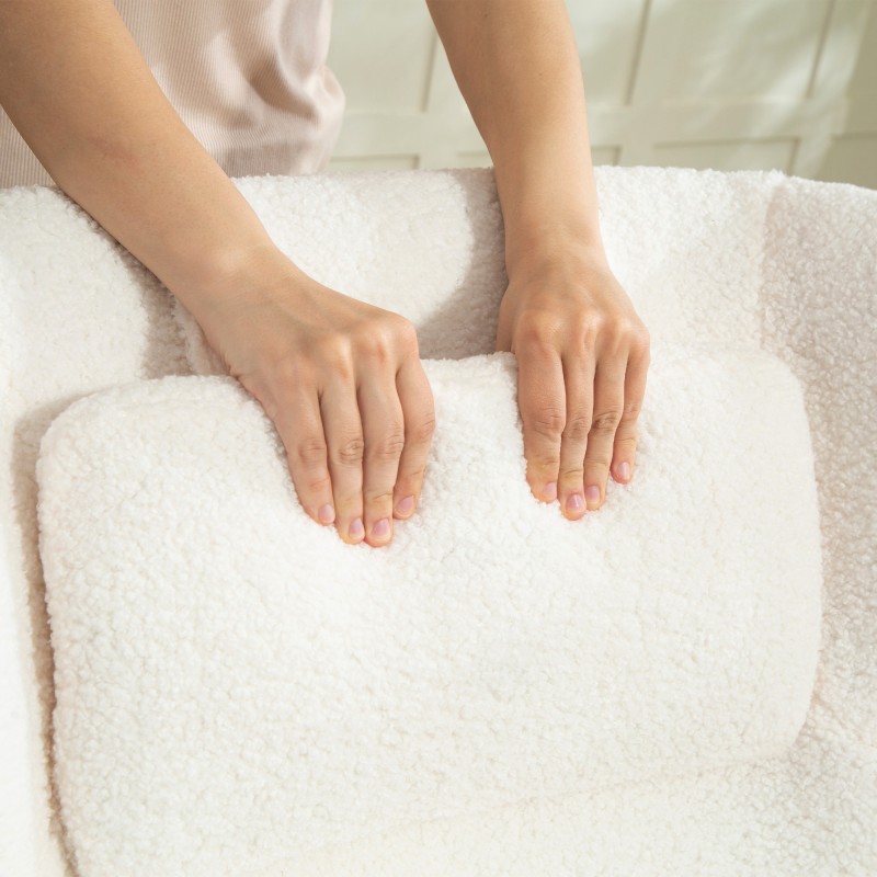 Nojatuoli sherpa-fleece-verhoilu, kääntyvä metallijalka, korkea selkänoja, creme/musta