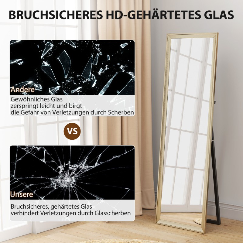 Kokovartalopeili 160 x 50 cm, karkaistu lasi, kullanvärinen kehys