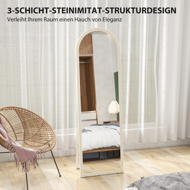 Koko vartalon lattiapeili ja seinäpeili, karkaistu lasi, 50 x 160 cm, valkoinen kaareva kehys