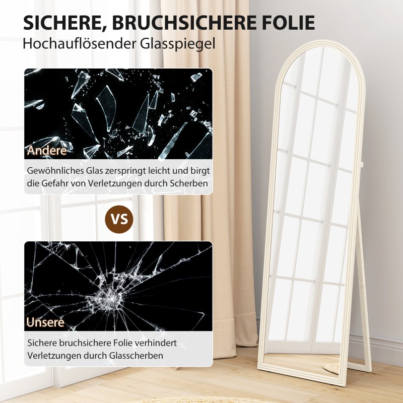 Koko vartalon lattiapeili ja seinäpeili, karkaistu lasi, 50 x 160 cm, valkoinen kaareva kehys