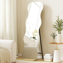 Kokovartalopeili ilman kehystä aaltoileva muoto 160 x 50 cm mäntypuujalusta musta