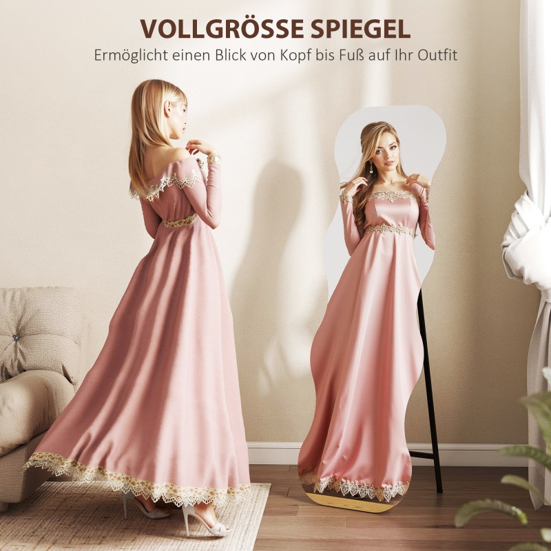 Kokovartalopeili ilman kehystä aaltoileva muoto 160 x 50 cm mäntypuujalusta musta