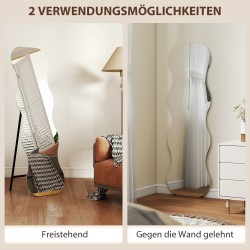 Kokovartalopeili ilman kehystä aaltoileva muoto 160 x 50 cm mäntypuujalusta musta