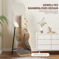 Kokovartalopeili ilman kehystä aaltoileva muoto 160 x 50 cm mäntypuujalusta musta