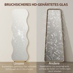 Kokovartalopeili ilman kehystä aaltoileva muoto 160 x 50 cm mäntypuujalusta musta