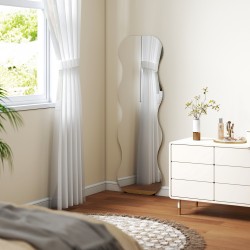 Kokovartalopeili ilman kehystä aaltoileva muoto 160 x 50 cm mäntypuujalusta musta