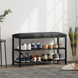 Kenkäpenkki istuimella ja säilytyshyllyillä, metalli, 81 x 31 x 50 cm, musta/tummanharmaa