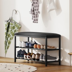 Kenkäpenkki istuimella ja säilytyshyllyillä, metalli, 81 x 31 x 50 cm, musta/tummanharmaa