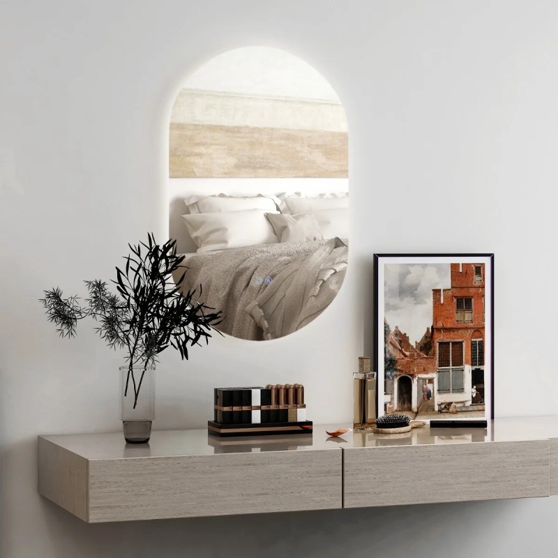 Soikea himmennettävä LED-seinäpeili kylpyhuoneeseen, 80x50 cm
