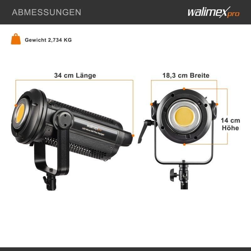 Walimex pro Niova 500 Plus Daylight LED-studiovalaisinsarja, 2 kpl, 500 W, Bowens-heijastin