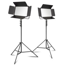 Walimex pro 2 kpl LED Niova 150-F Pro LED-paneelivalaisin ja 2 kpl AIR 355 -jalusta, 150 W, Bi-Color