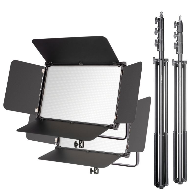 Walimex pro 2 kpl LED Niova 150-F Pro LED-paneelivalaisin ja 2 kpl AIR 355 -jalusta, 150 W, Bi-Color