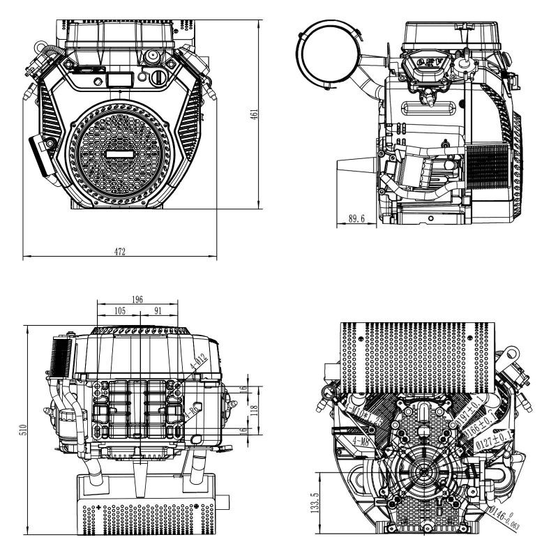 LIFAN 2V78F-3 bensiinimoottori 15 kW (20,4 PS) 2-sylinterinen sähköstartti 25 mm traktoreihin ja kaivureihin