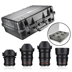 Samyang Video DSLR Basic objektiivisarja II Sony E 14mm 24mm 35mm 85mm Mantona suojalaukku