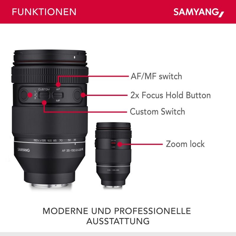 Samyang AF 35-150mm F2,0-2,8 FE zoom-objektiivi Sony E-kennoille, sääsuojaus