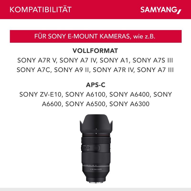 Samyang AF 35-150mm F2,0-2,8 FE zoom-objektiivi Sony E-kennoille, sääsuojaus