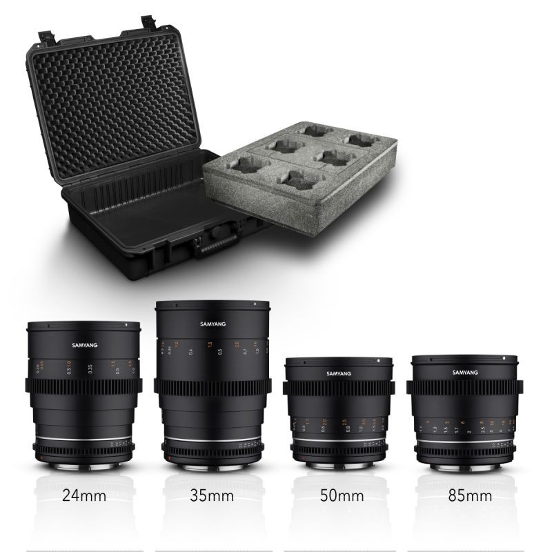 Samyang VDSLR MK2 objektiivisetti 24/35/50/85 mm MFT suojalaukulla