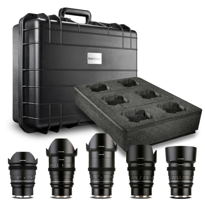 Samyang VDSLR MK2 MF video-objektiivisetti 14mm, 24mm, 35mm, 50mm, 85mm Sony E -kennolle, suojalaukulla