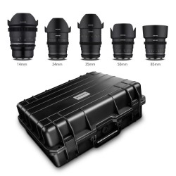 Samyang VDSLR MK2 video objektiivisetti MFT 14mm 24mm 35mm 50mm 85mm ja suojalaukku