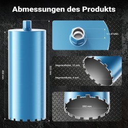 Timanttikruunu Typ 1 (Shark) 200 mm, pituus 450 mm, 1¼ UNC, märkäporaus betoniin, kiveen ja graniittiin