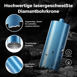 Timanttikruunu Typ 1 (Shark) 200 mm, pituus 450 mm, 1¼ UNC, märkäporaus betoniin, kiveen ja graniittiin