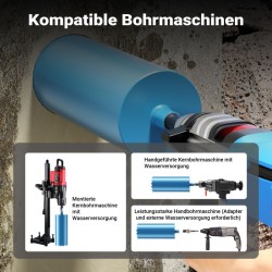 Timanttikruunu Typ 1 (Shark) 200 mm, pituus 450 mm, 1¼ UNC, märkäporaus betoniin, kiveen ja graniittiin