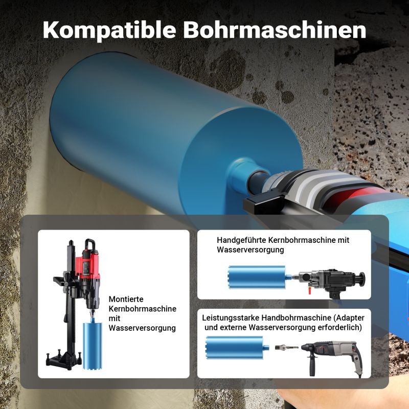 Timanttikruunu Typ 1 (Shark) 200 mm, pituus 450 mm, 1¼ UNC, märkäporaus betoniin, kiveen ja graniittiin