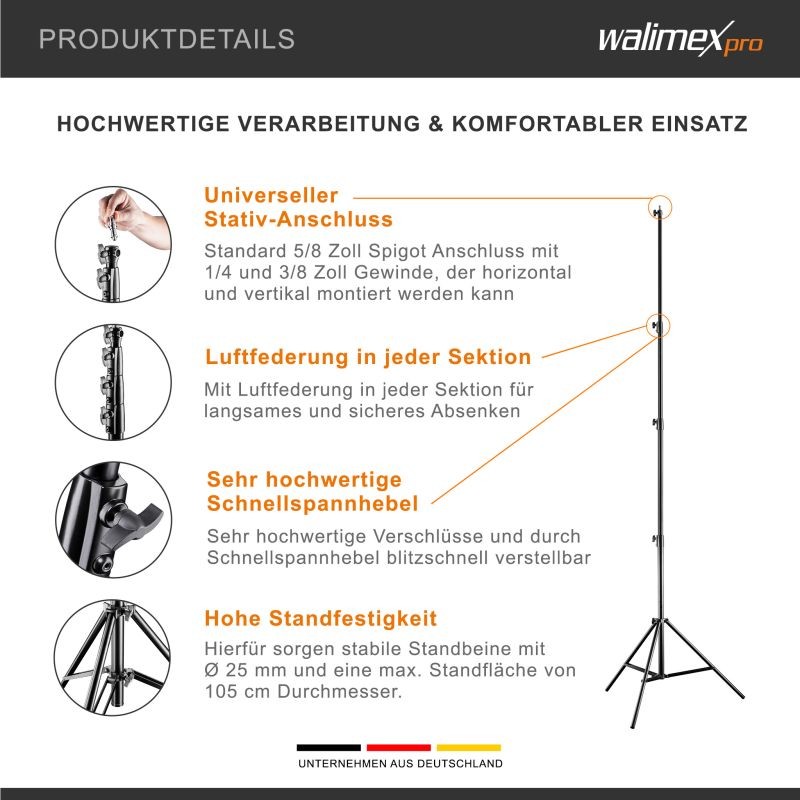 Walimex pro AIR 380 Deluxe valojalka, 380 cm, 15 kg kantavuus, alumiini, ilmapuskuri