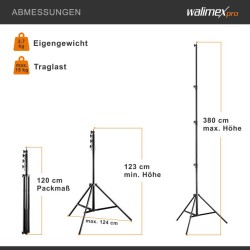 Walimex pro AIR 380 Deluxe valojalka, 380 cm, 15 kg kantavuus, alumiini, ilmapuskuri
