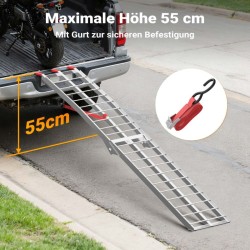 Alumiininen lastausramppi 226 cm, 340 kg, taitettava, moottoripyörille ja mönkijöille