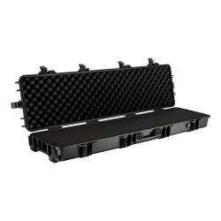 Pitkän aseen kuljetuslaatikko 1378 x 383 x 175 mm, musta, IP67, pyörillä ja vaahtomuovipehmusteella